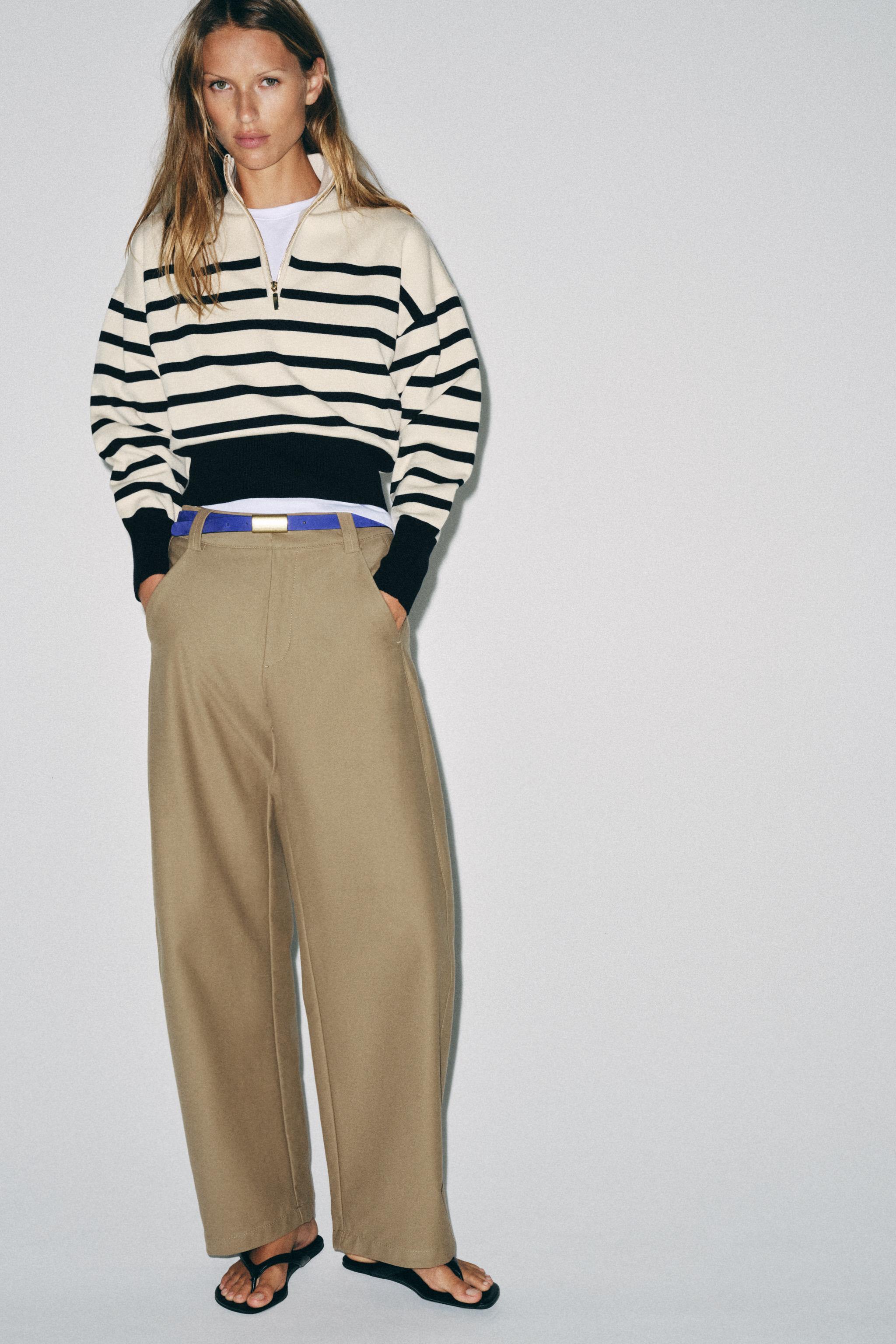 STRIPED KNIT ZIP-UP JUMPER — striped