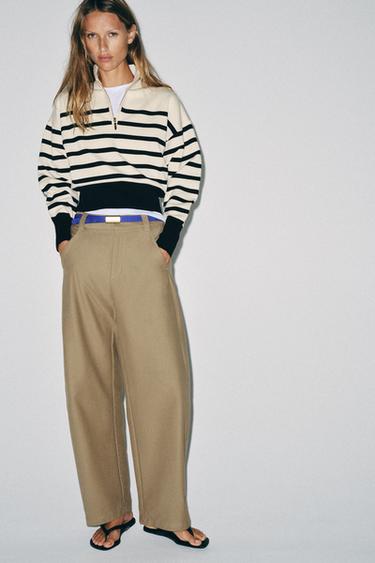 Zara STRIPED KNIT ZIP-UP JUMPER - striped