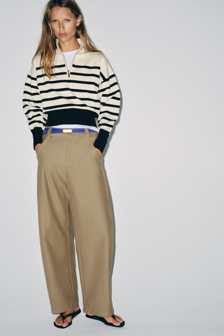 STRIPED KNIT ZIP-UP JUMPER