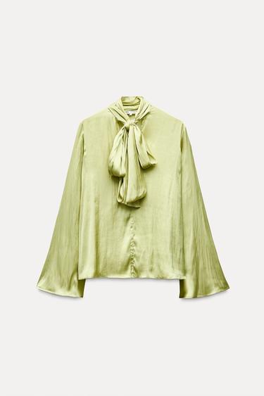 Zara TIED BLOUSE ZW COLLECTION - Pistachio green