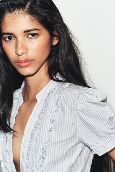 CHEMISE EN POPELINE À VOLANTS - Sable / Bleu de Zara - Image 2
