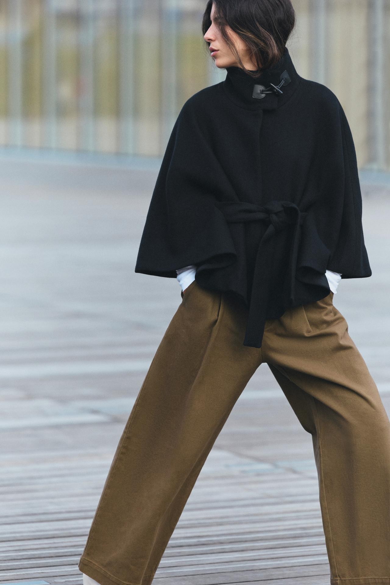 WOOL BLEND CAPE COAT WITH BELT