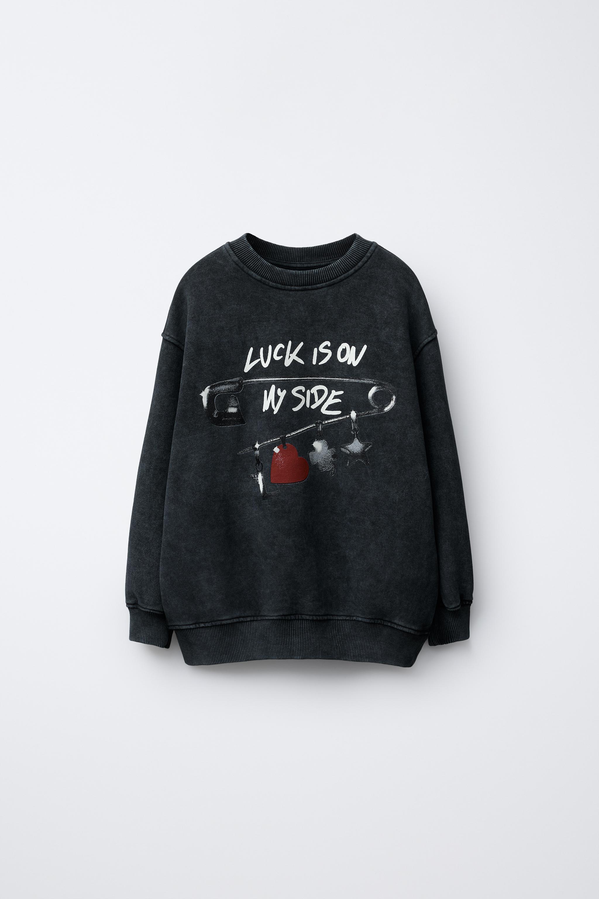りえ WASHED EFFECT PRINTED SWEATSHIRT - Anthracite grey | ZARA
