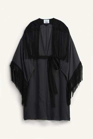 LIMITED EDITION FRINGED KIMONO - Stone by Zara - Image 6
