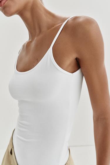 Zara POLYAMIDE STRAPPY TOP - White