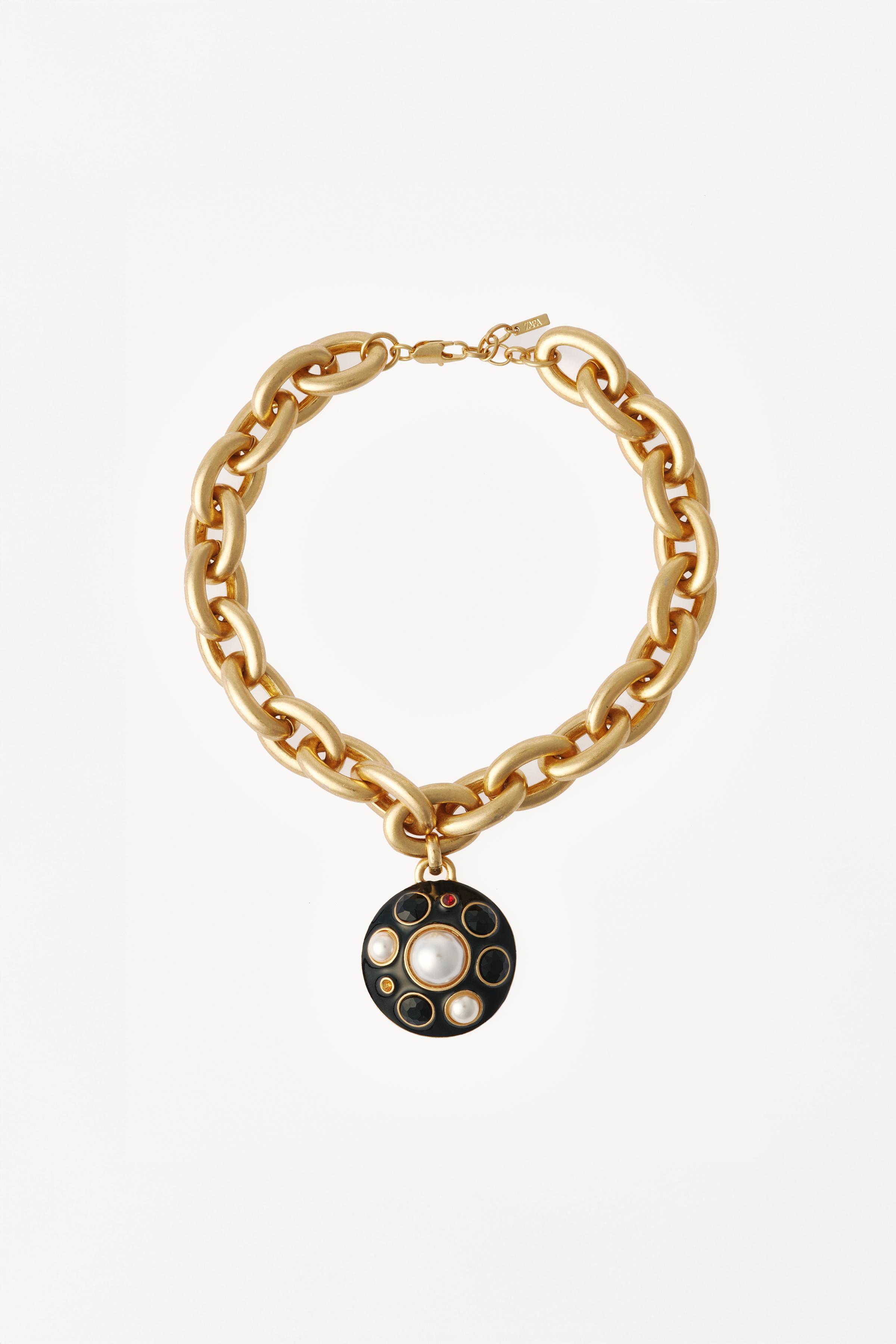 WILLY CHAVARRIA X ZARA PEARL JEWELED MAXI LINK NECKLACE