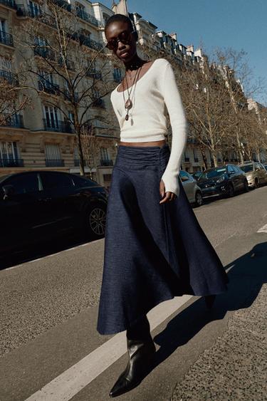 FALDA Z1975 MIDI ASIMÉTRICA - Azul de Zara