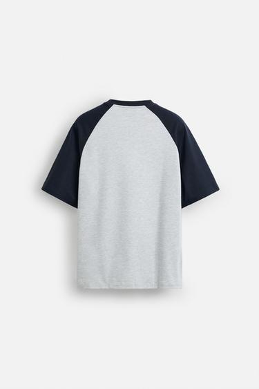 T-SHIRT À MANCHES EN CONTRASTE - Gris chiné de Zara - Image 7