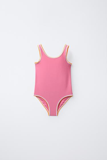 6-14 AÑOS/ BAÑADOR ACABADOS CONTRASTE - Fucsia de Zara - Imagen 0