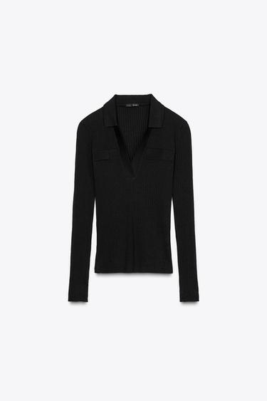 GERIPPTES T-SHIRT MIT POLOKRAGEN - Schwarz von Zara - Bild 0