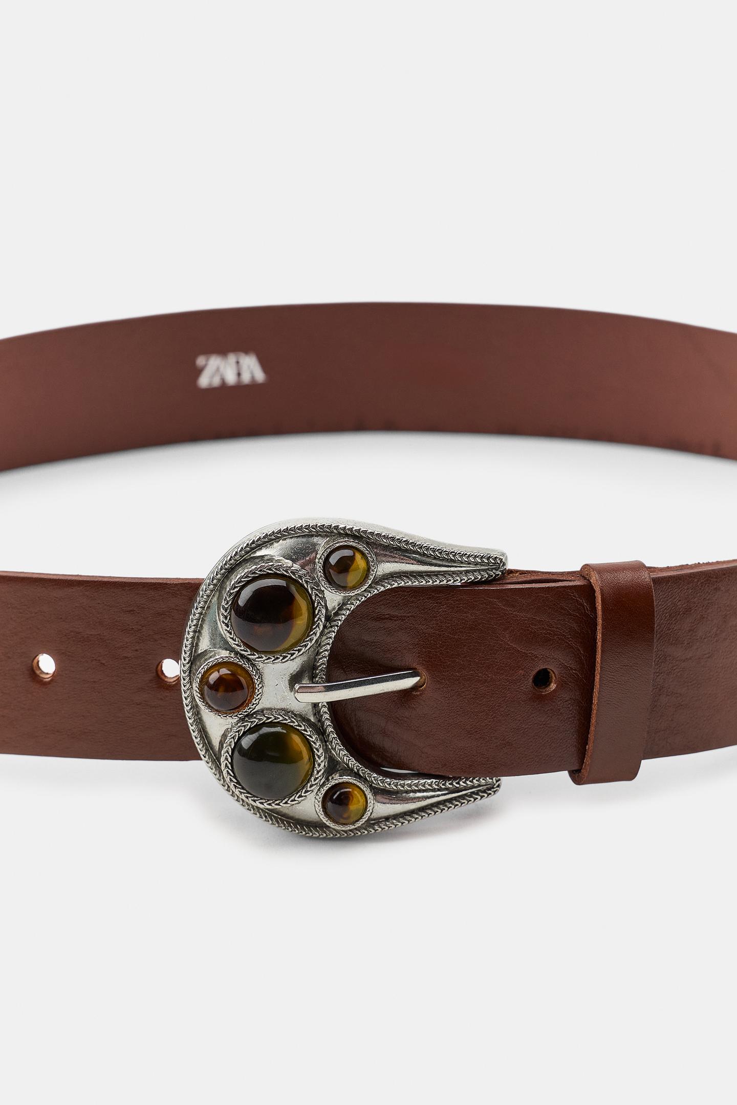 Женский ремень Zara 100% Leather with Stones, цвет: Коричневый — фото 3