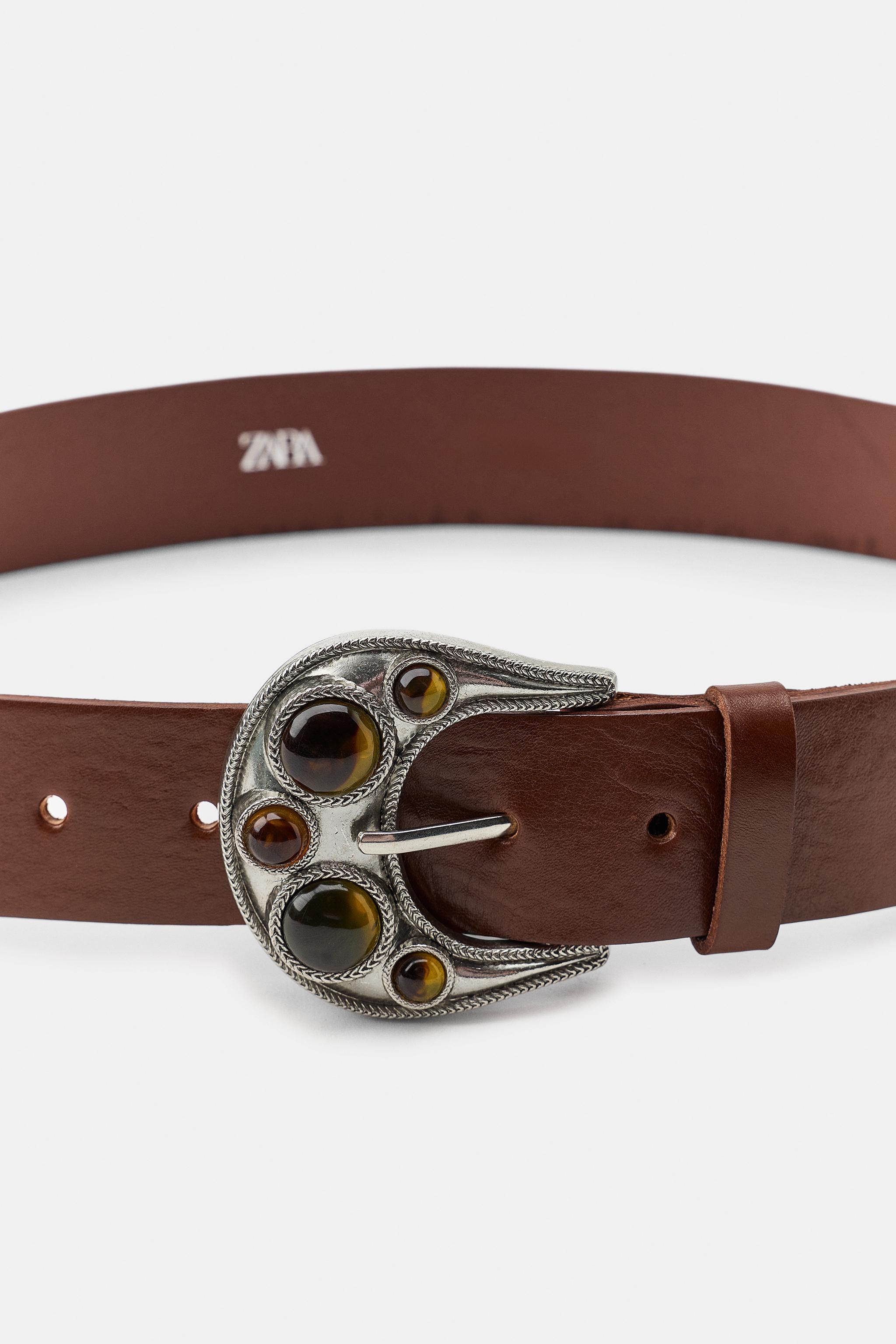 Женские аксессуары Zara 100% LEATHER BELT WITH STONES — фото 3
