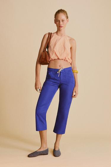 УКОРОЧЕННЫЕ БРЮКИ ИЗ НЕЙЛОНА НА ШНУРКАХ — СИНИЙ от Zara