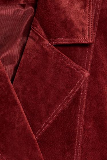 BLOUSON EN CUIR DAIM 100% AVEC PASSANTS - Rouge de Zara - Image 7