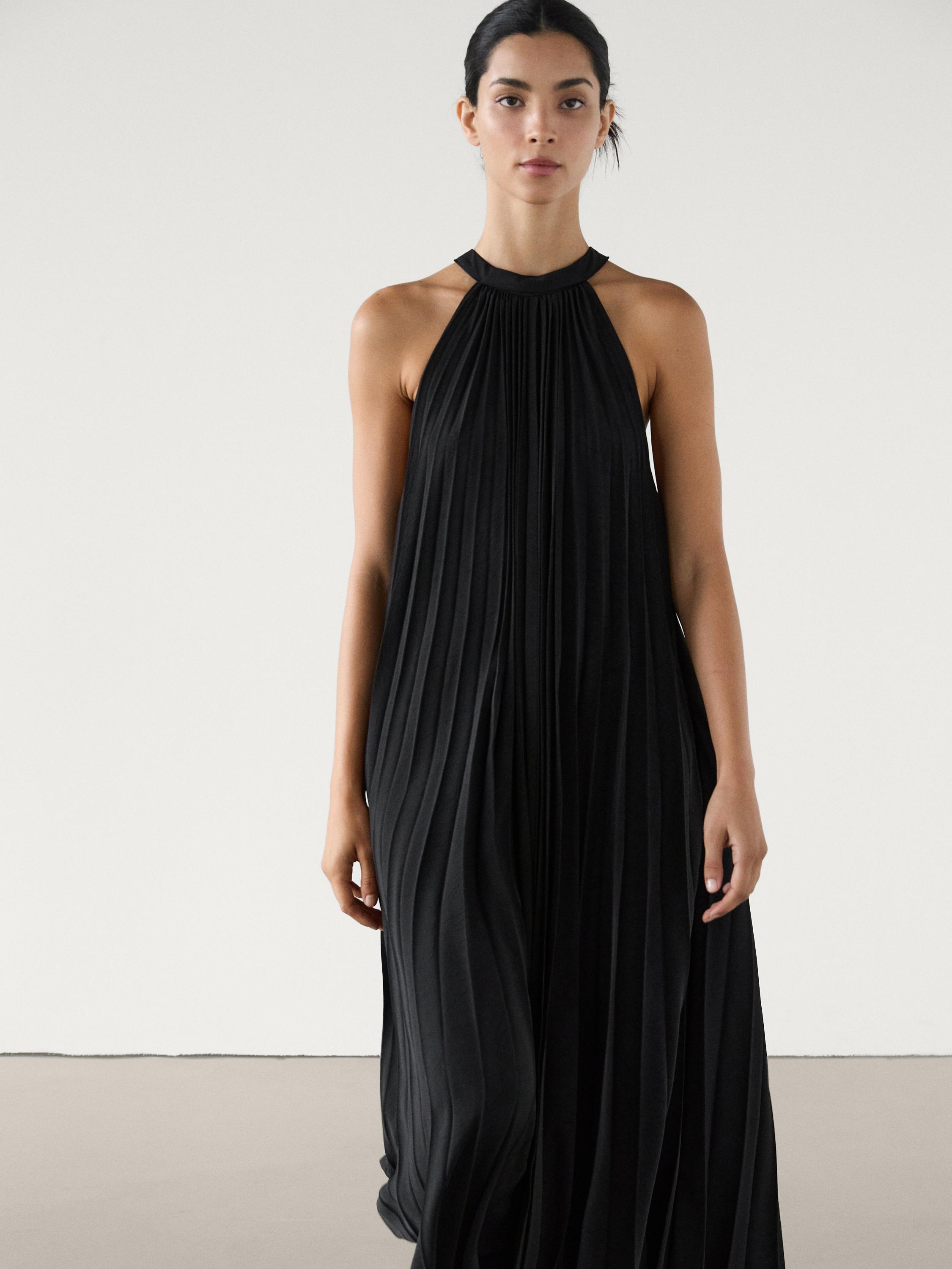 Pleated halter midi dress Black ZARA Canada