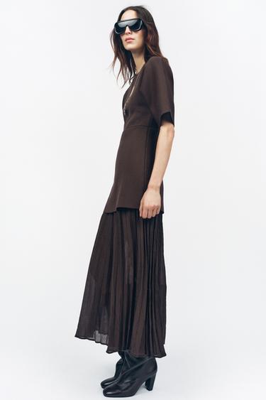 ROBE PLISSÉE EN MAILLES À MATIÈRES VARIÉES - Marron de Zara - Image 2