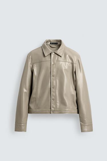 VINYL EFFECT OVERSHIRT - Light khaki by Zara