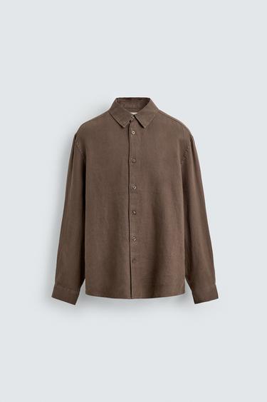100% LINEN REGULAR FIT SHIRT - Brown by Zara