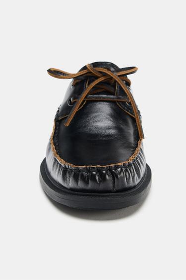 FLAT LEATHER DECK SHOES - Black by Zara - Image 3