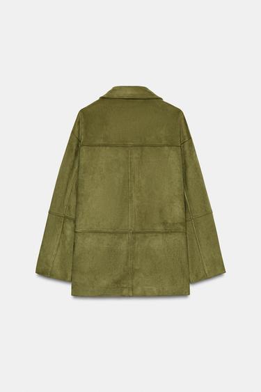 FAUX SUEDE COAT - Pistachio by Zara - Image 8