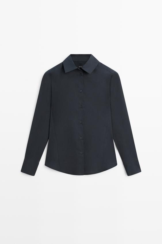 Zara Cotton blend poplin shirt - Navy blue - Image 0