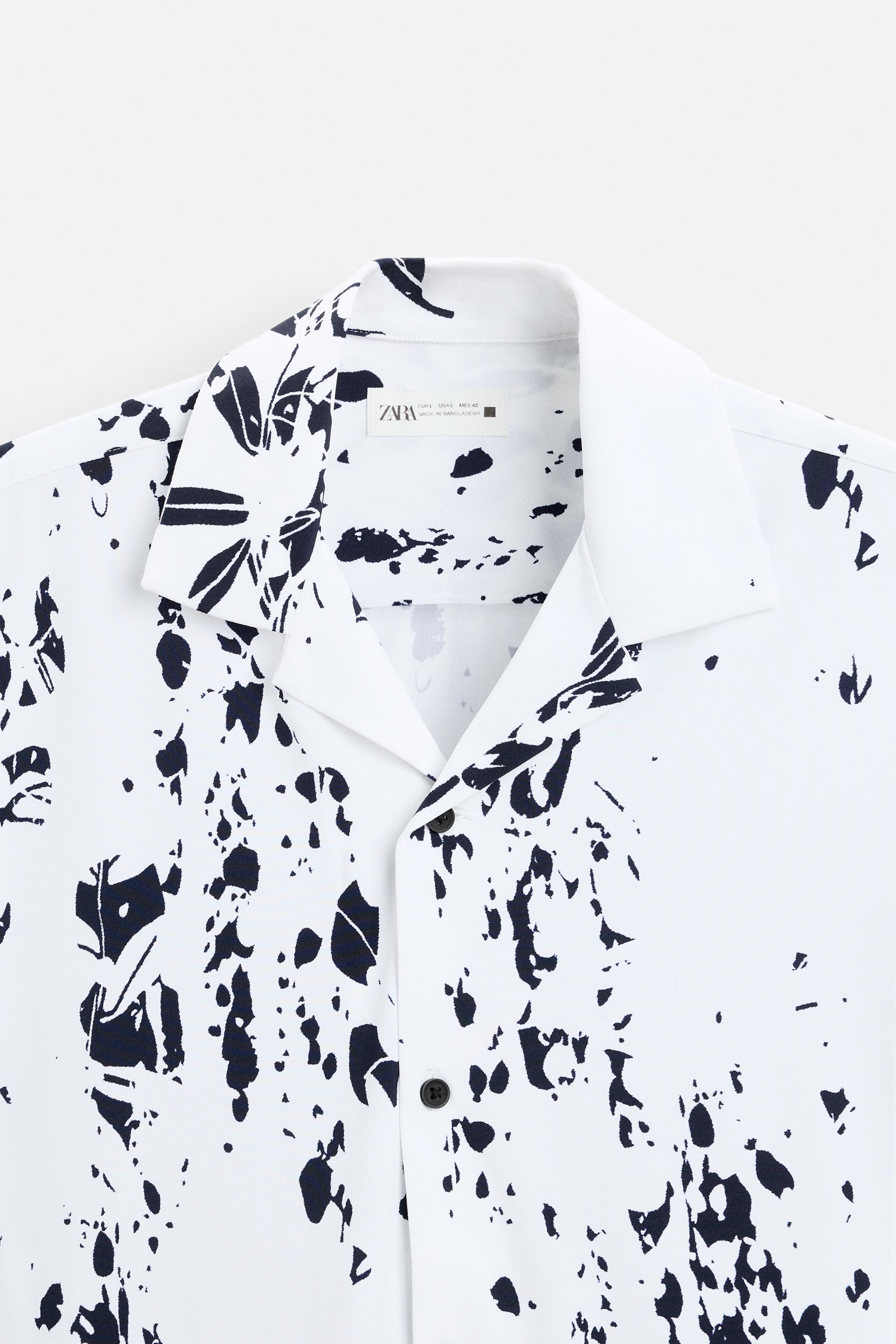 ZARA リーフプリント ストレッチシャツ 7545/296 LEAF PRINT STRETCH SHIRT - White | ZARA United States
