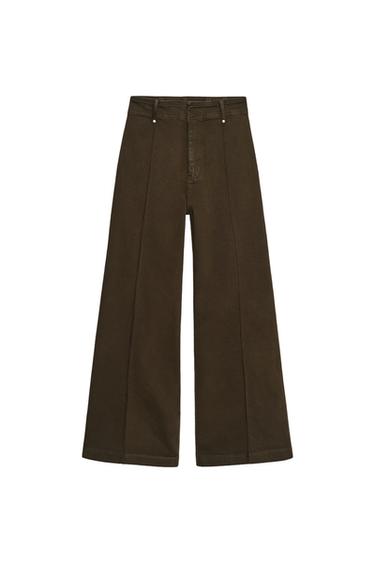 JEANS ZW COLLECTION TAILORED WIDE LEG بخصر عال - شوكولاتة by Zara