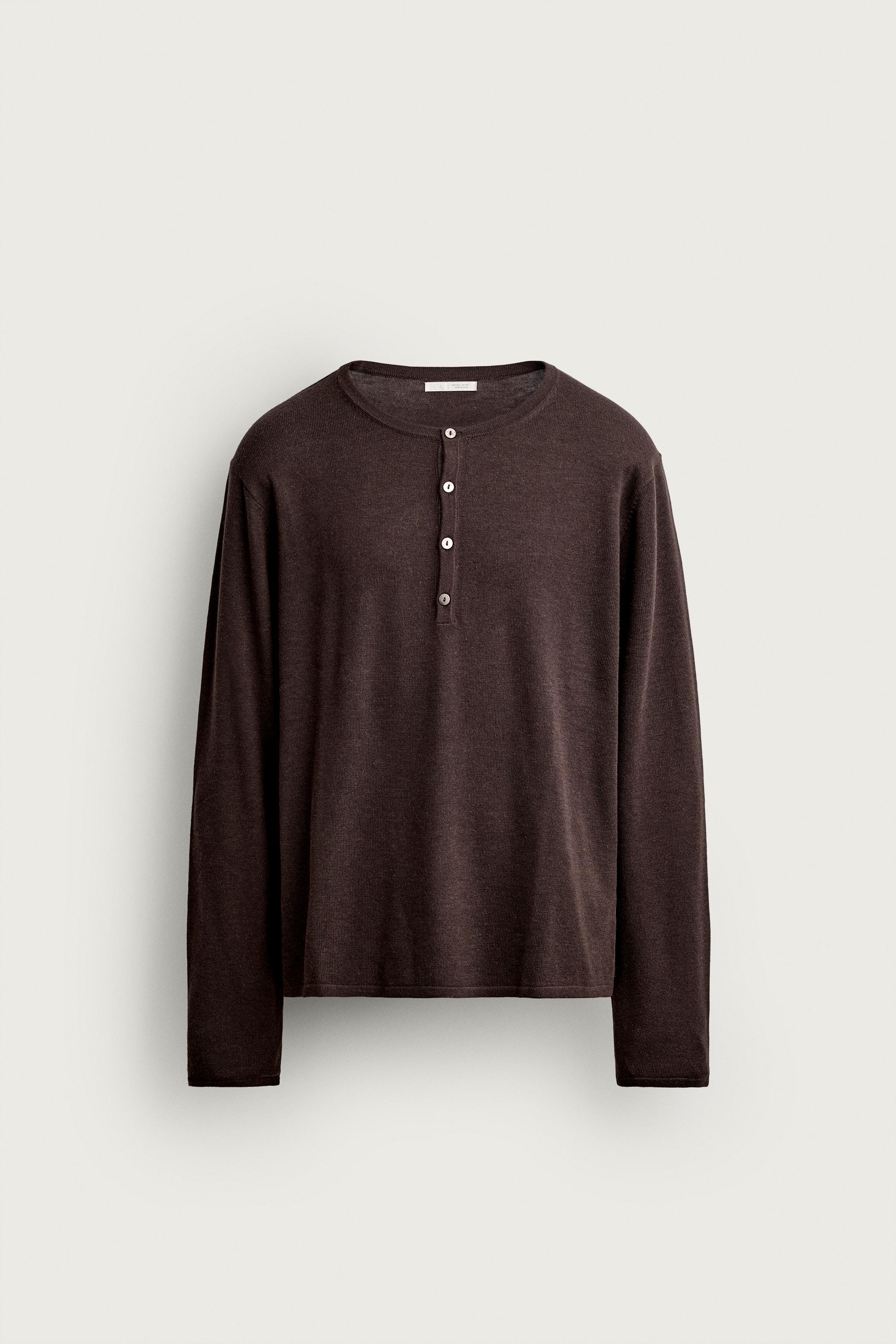 KNIT HENLEY SHIRT - Brown | ZARA United States