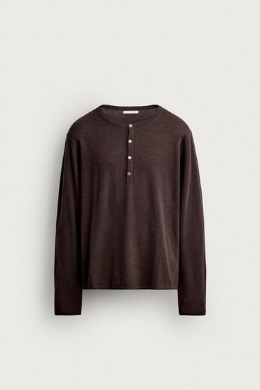 HENLEY KNIT T-SHIRT - Brown by Zara