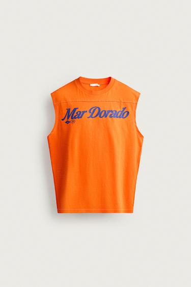 Zara GRAPHIC PRINT TANK TOP - Mustard Yellow