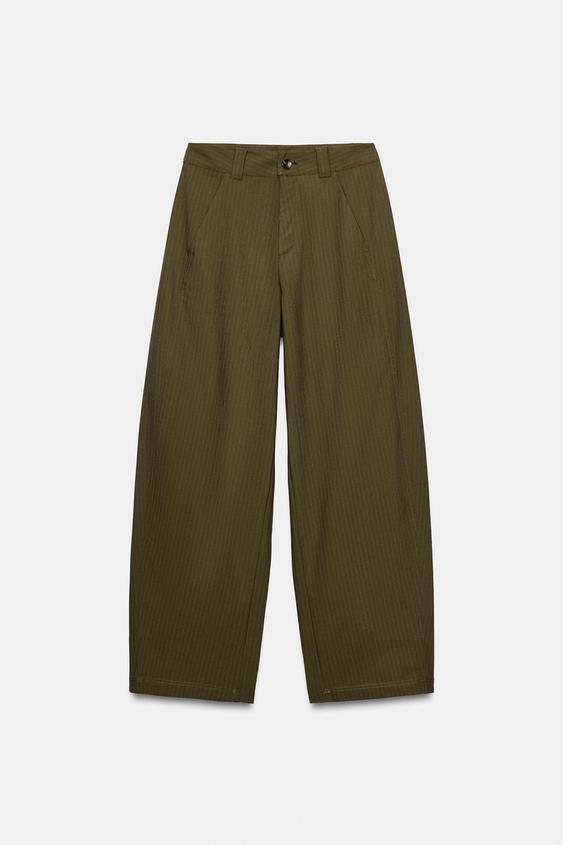 PANTALLONA BARREL ME VIJA - Kaki nga Zara - Imazh 0