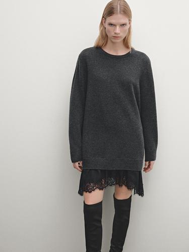 Zara Knit dress with lace trim hem - Cobalt