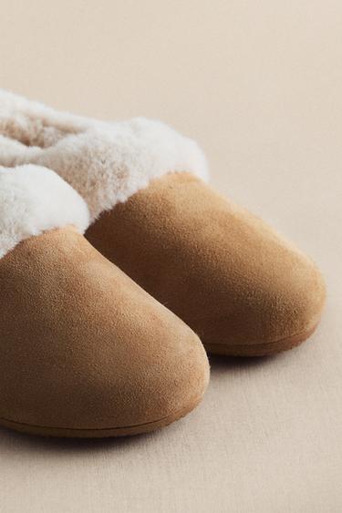 Zara KIDS COSY LEATHER SLIPPERS - Brown - Image 0