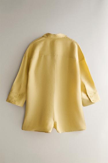 COMBINAISON LIN BOUTONS - Jaune de Zara - Image 3