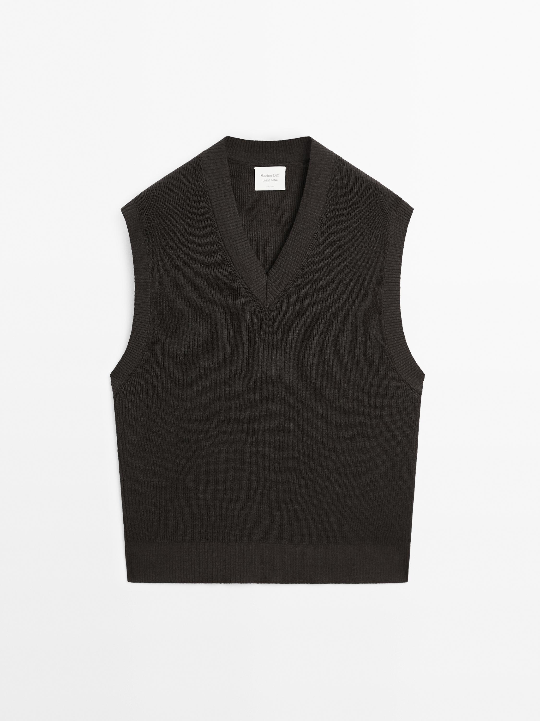 Linen blend knit vest - Limited Edition - Brown | ZARA