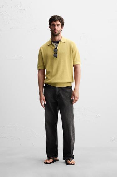 ZIP-UP TEXTURED KNIT POLO SHIRT - Lemon yellow by Zara