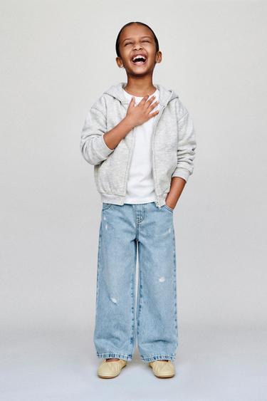 Zara WIDE LEG RIPPED JEANS - Light blue