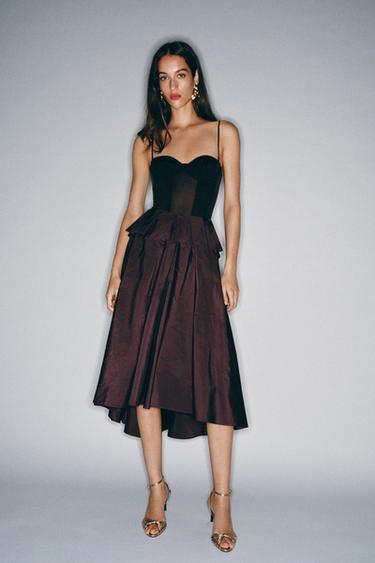 VOLUMINOUS MIDI SKIRT - Burgundy by Zara