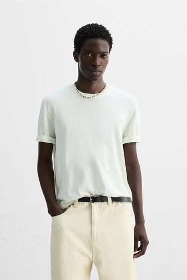 ФУТБОЛКА ИЗ ЛЕГКОГО ТРИКОТАЖА — ГОЛУБОЙ от Zara