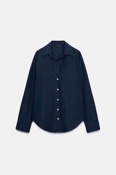 CHEMISE BASIQUE EN POPELINE - Bleu marine de Zara