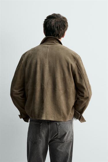 SUEDE LEATHER JACKET WITH POCKETS - Grey / Tan by Zara - Image 2