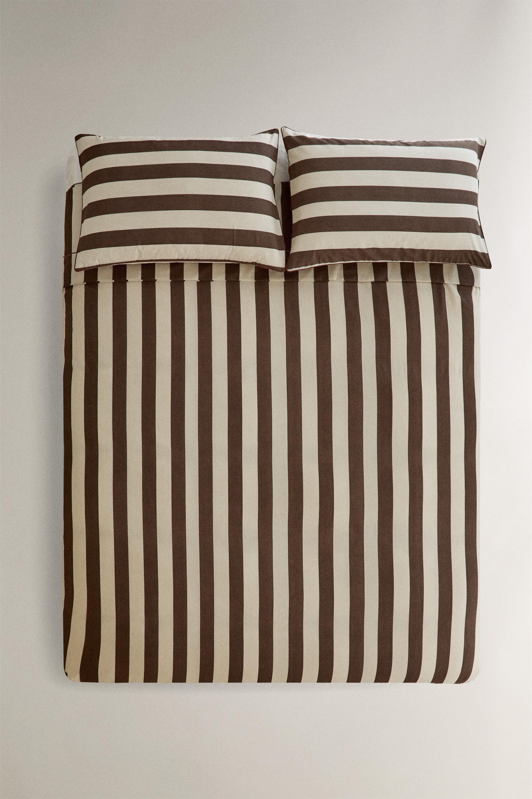 FADED COTTON STRIPED DUVET COVER