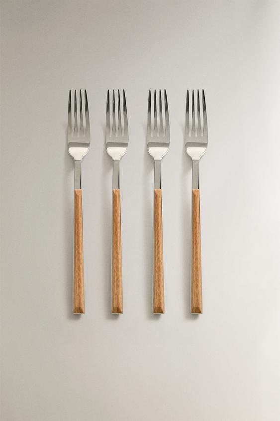 PACK TENEDORES MANGO EFECTO MADERA (PACK DE 4) - Marrón de Zara - Imagen 0