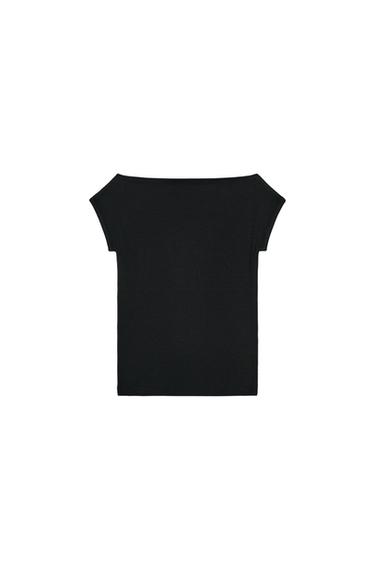 BOAT NECK T-SHIRT - Black by Zara