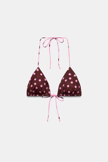 TRIANGULAR DOT PRINT BIKINI TOP - Pink by Zara