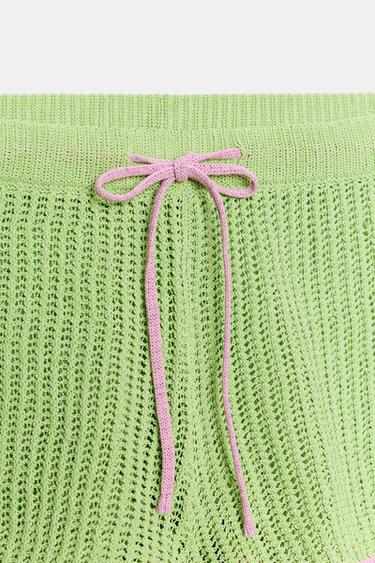 SHORT EN MAILLE À TAILLE ÉLASTIQUE - Vert de Zara - Image 6