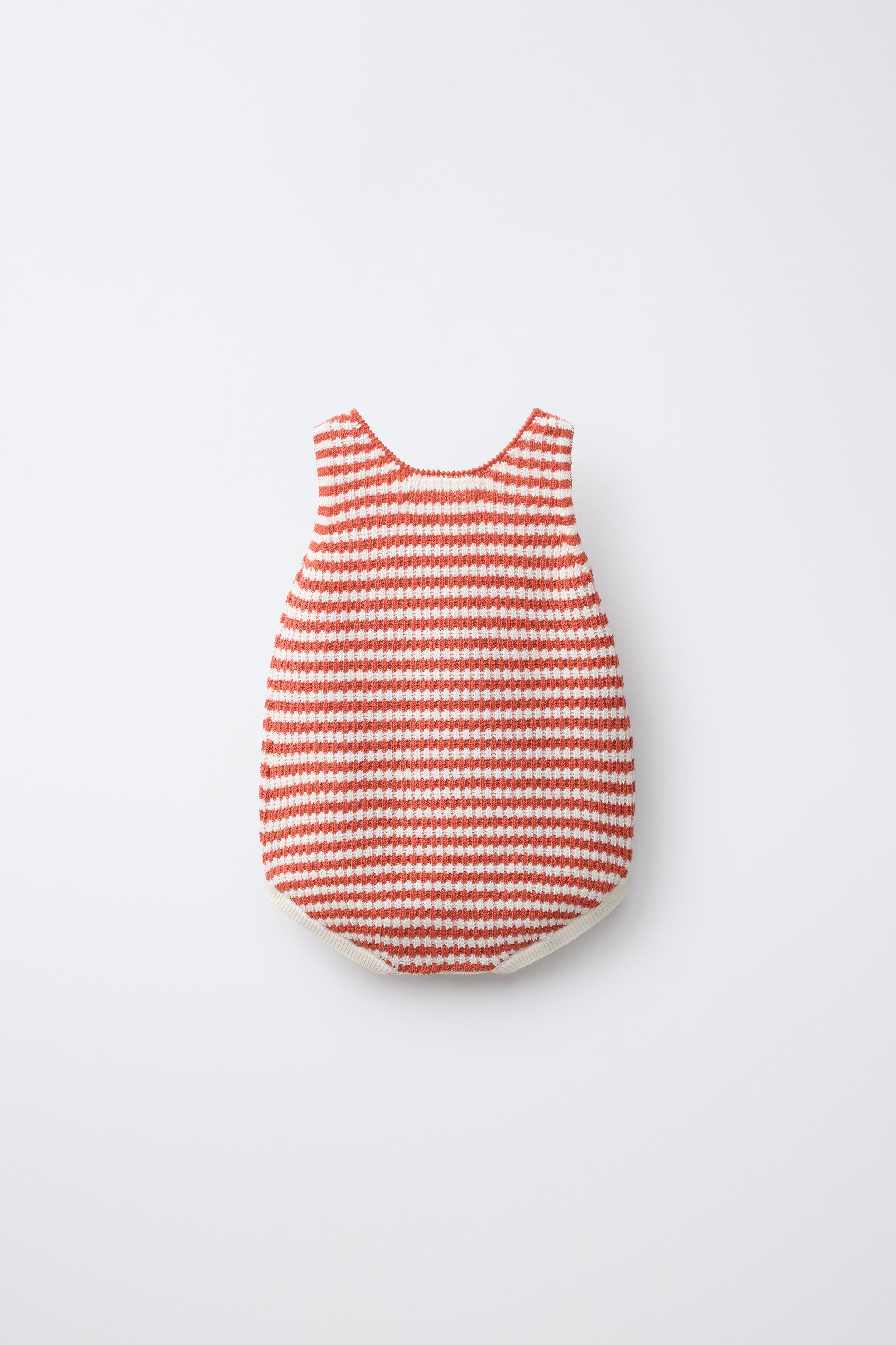 EMBROIDERED FISH STRIPED KNIT ROMPER