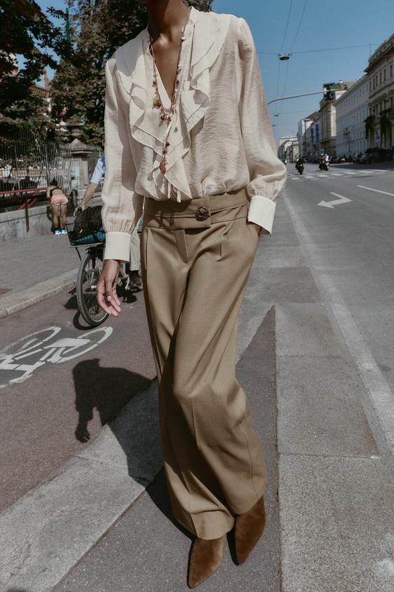 WIDE LEG PANTS WITH GOLD BUTTON
