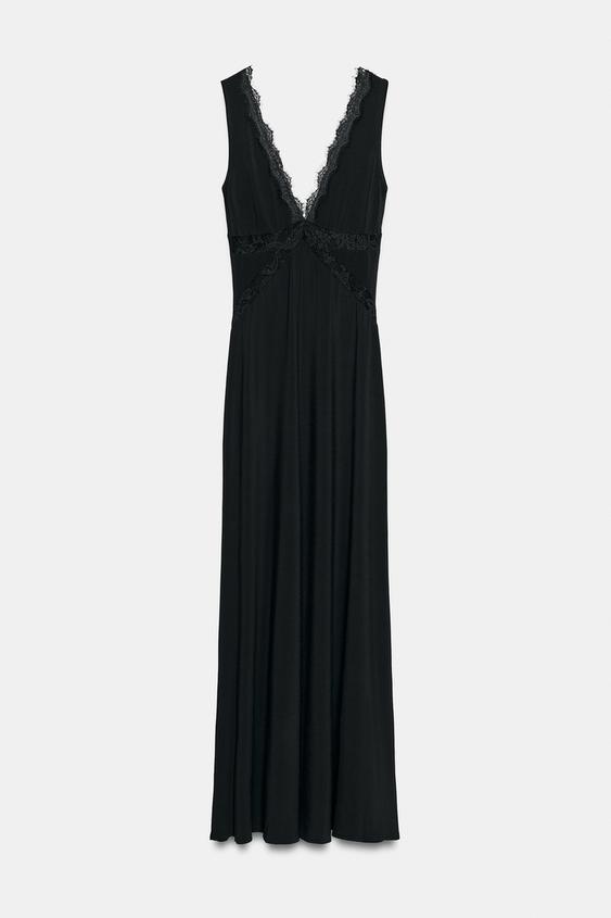 ROBE LONGUE BRETTELLES COMBINÉE - Noir de Zara - Image 4