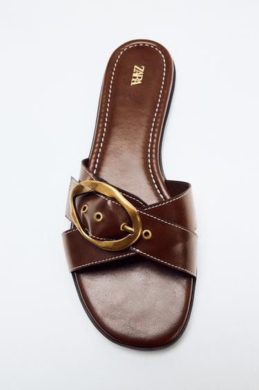 BUCKLED FLAT SANDALS - Brown by Zara
